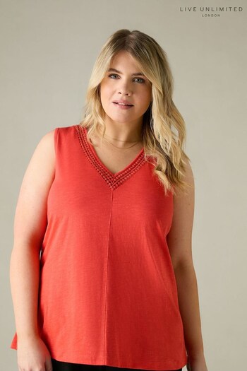 Live Unlimited Orange Curve Jersey Broderie V-Neck Vest (E07856) | £35