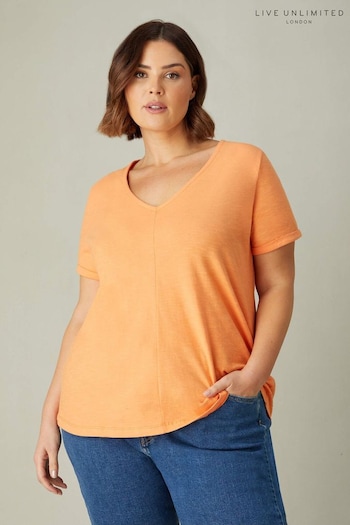 Live Unlimited Orange Curve Cotton Slub V-Neck T-Shirt (E07860) | £35