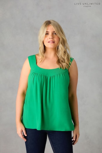 Live Unlimited Green Curve Pleat Neck Sleeveless Blouse (E07861) | £49