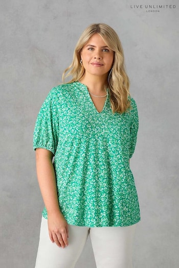 Live Unlimited Green Curve Ditsy Jersey Blouse (E07865) | £45