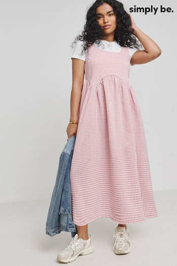 Simply Be Pink Gingham Smock Apron Dress (E07904) | £39