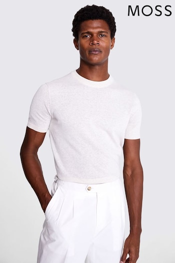 MOSS White Linen Blend Oatmeal T-Shirt (E07910) | £50
