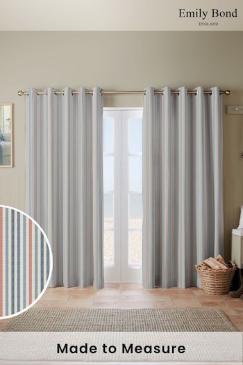 Emily Bond Blue Cornish Stripe Made to Measure Curtains (E07972) | £100