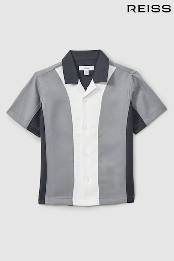 Reiss Blue Dalorian Teen Colourblock Cuban Collar Shirt (E08136) | £46