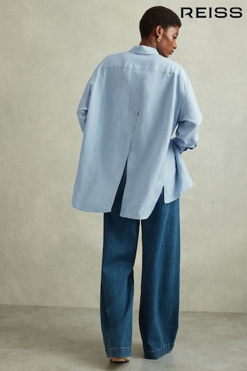 Reiss Blue Beatrix Oversized Shirt With Linen (E08146) | £138