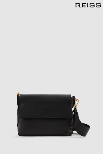 Reiss Black Selena Leather Adjustable Strap Cross-Body Bag (E08149) | £148