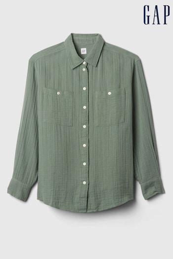 Gap Green Crinkle Gauze Big Shirt (E08159) | £35