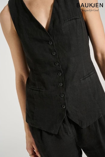 Baukjen Tallulah Linen Black Waistcoat (E08232) | £159