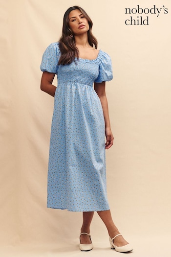 Nobodys Child Blue Beau Midi Edie Ditsy Dress Rogelli (E08277) | £79
