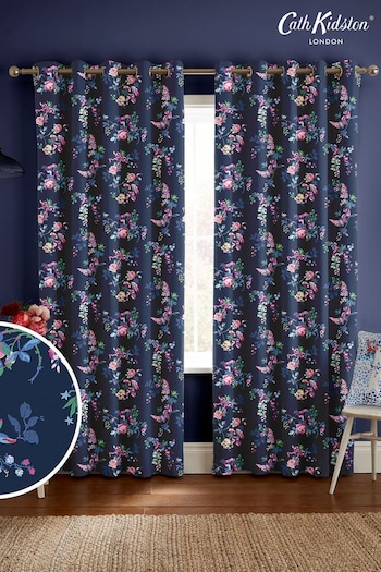 Cath Kidston Navy Blue Ribbon Roses Made to Measure Curtains (E08381) | £82