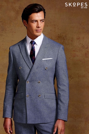Skopes Tailored Fit Blue Herringbone Double Breasted Suit: Jacket (E08395) | £135
