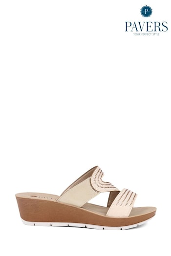 Pavers Gold Low Wedges Mules Sandals (E08591) | £28