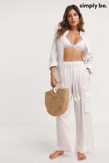 Simply Be Cheese Cloth Beach White Trousers (E08601) | £25
