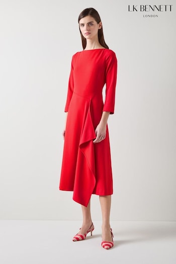 LK Bennett Red Lena Crepe Fit And Flare Dress (E08602) | £359