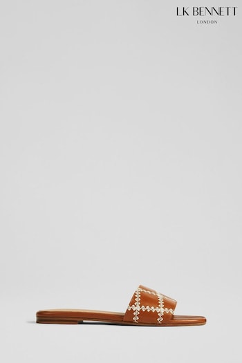 LK Bennett Hema Leather Stitch Detail Flat Brown Mules (E08605) | £199