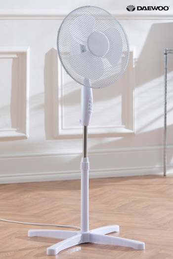 Daewoo White 16 inch Pedestal Fan with Clip On Base (E08697) | £18