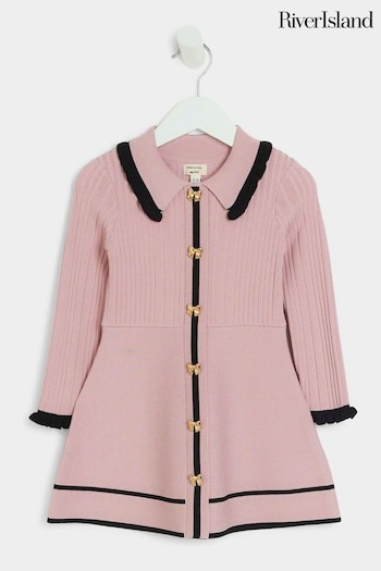 River Island Pink Girls Tipped 100% Cotton Polo Dress (E08725) | £26