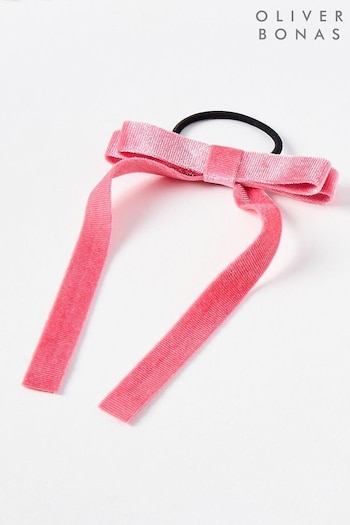 Oliver Bonas Pink Stefanie Velvet Bow Elastic Hair Tie (E08745) | £16