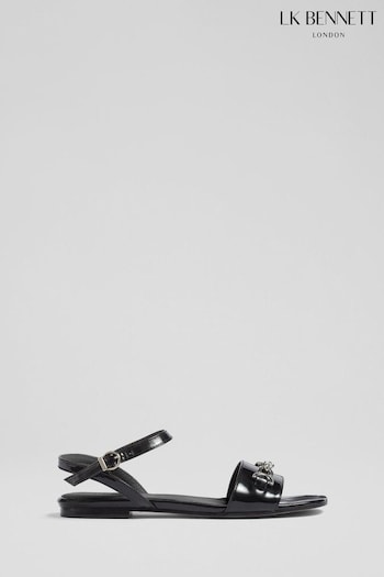 LK Bennett Kelly Patent Snaffle Detail Flat Black Twins Sandals (E08749) | £249