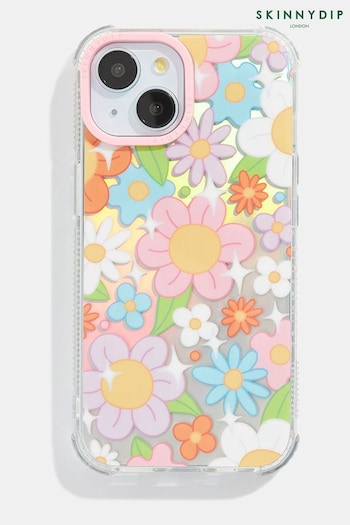 Skinnydip Pink Retro Holo Flower Shock iPhone Case iPhone 13 Case (E08850) | £24