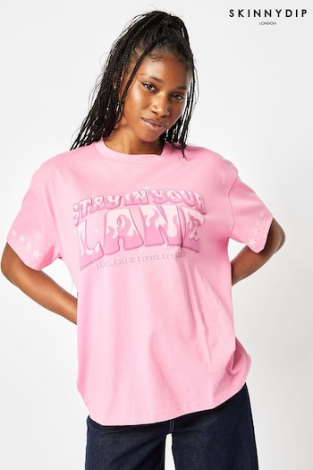 Skinnydip Oversized Pink Stay In pens Lane T-Shirt (E08860) | £22
