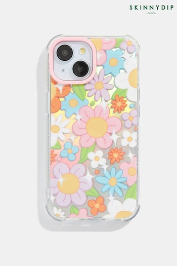 Skinnydip Pink Retro Holo Flower Shock iPhone Case iPhone 14 Pro Max Case (E08874) | £24