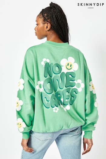 Skinnydip Oversized Green No One Cares Sweatshirt (E08905) | £35