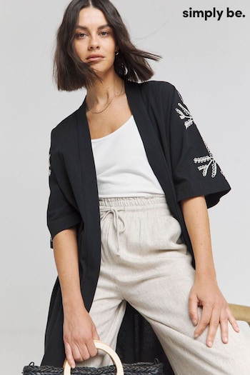 Simply Be Embroidered Sleeve Black Kimono (E08932) | £32