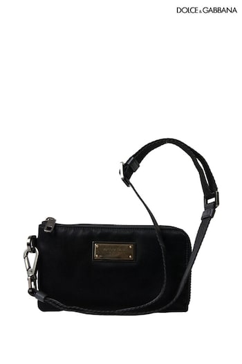 Dolce Brushed & Gabbana Stylish Grained Nylon Black Pouch with Alvanic Plaque Detail (E08969) | £540