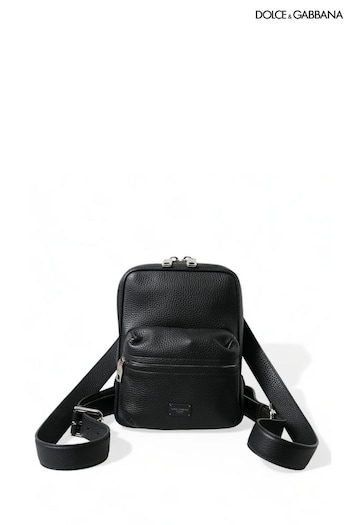 Dolce Loose & Gabbana Small Calf Leather Black Backpack with Zip Closure and Logo Details (E08974) | £930