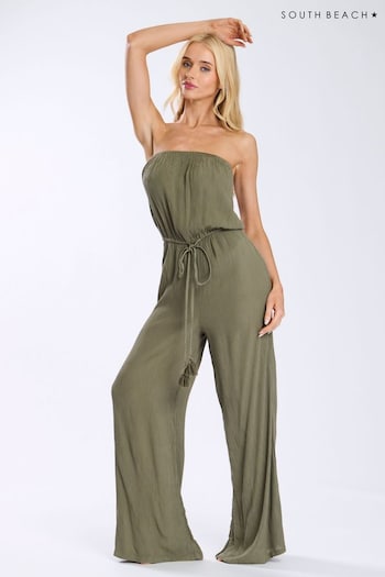 South Beach Green Crinkle Viscose Strapless Jumpsuit (E09103) | £30