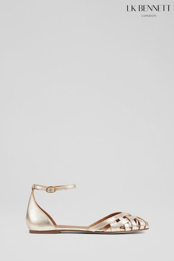 LK Bennett Gold Bianca Leather Cage Front Flat Sandals (E09104) | £199