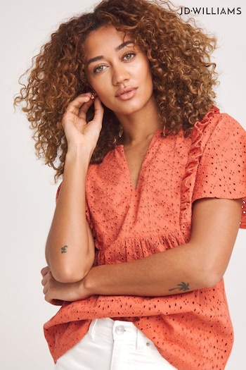 JD Williams Orange Broderie Frill Jersey Back Top (E09237) | £26