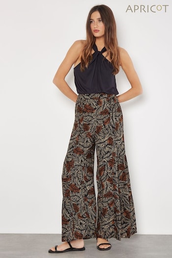 Apricot Black Rustic Leaves Tiered Trousers (E09291) | £35