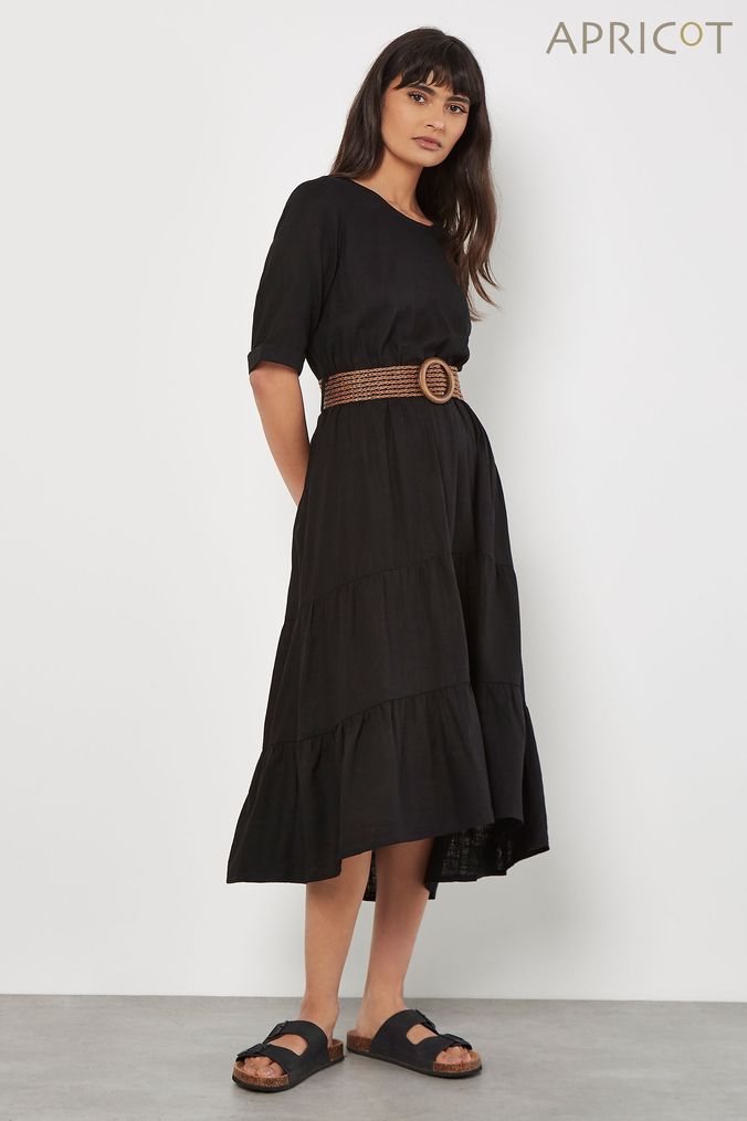 Buy Women s Apricot Belted Linen Plain Dresses Online Next UK