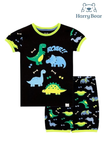 Harry Bear Black Dinosuar Print Short Pyjamas (E09316) | £12