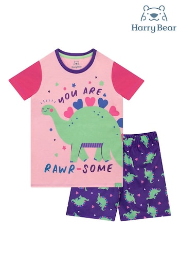 Harry Bear Purple Dinosuar Print Short Pyjamas (E09323) | £13