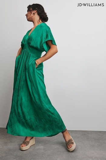 JD Williams Green Kimono Sleeve Jacquard Satin Occasion Dress (E09350) | £50