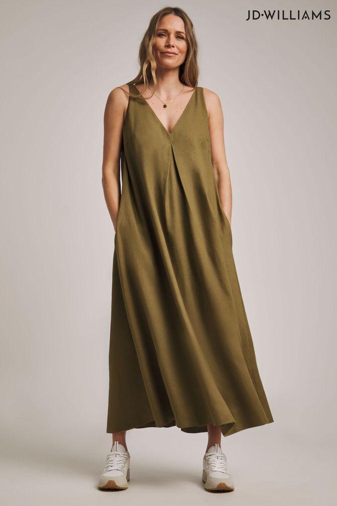 Buy Women s Green JD Williams Midi Linen Plain Dresses Online ArvindShops