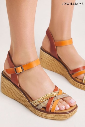 JD Williams Leather Strappy Brown Sandals in Extra Wide Fit (E09355) | £35