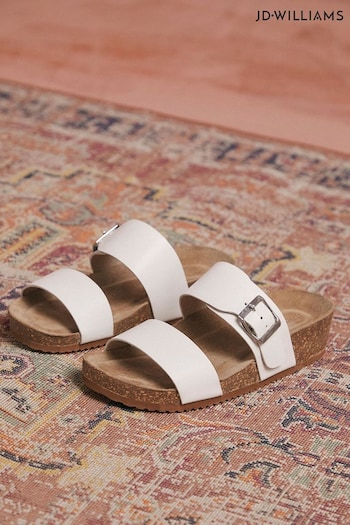 JD Williams Leather Buckle Footbed White Mules in Wide Fit (E09365) | £35