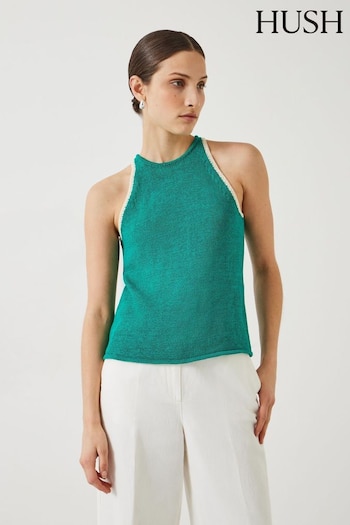 Hush Green Keekee Contrast Stitch Knitted Cami Top (E09389) | £69