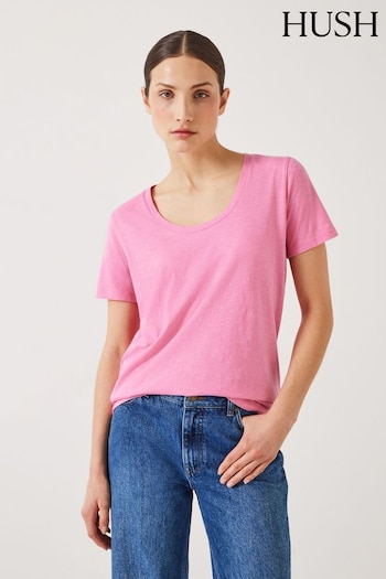 Hush Pink Hari Scoop Neck Cotton Slub T-Shirt (E09405) | £29