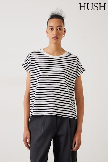 Hush Black Piper Stripe Cap Sleeve T-Shirt (E09411) | £35