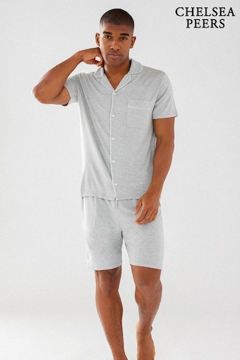 Chelsea Peers Grey Mens Modal Button Up Short Pyjamas Set (E09421) | £40