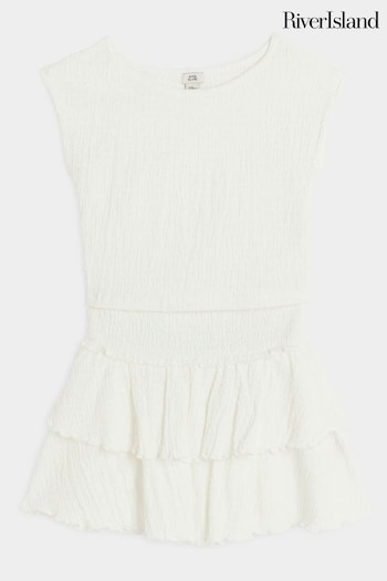 River Island White Girls Textured Top And Skirt Set (E09787) | £22