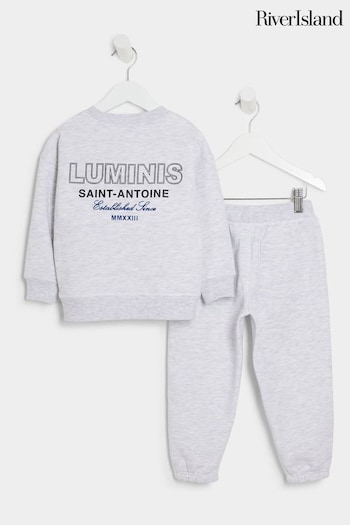 River Island Grey Boys 100% Cotton Luminis Crew And Joggers Set (E09800) | £28