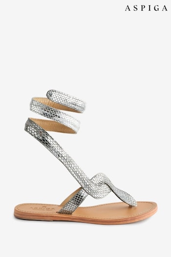 Aspiga Silver Cobra Wrap Sandals (E09819) | £90