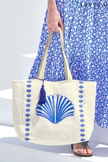 Aspiga Blue Shell Embroidered Jute Bag (E09860) | £55
