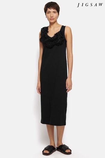 Jigsaw Ruffle Trim Jersey Black Dress (E09881) | £155